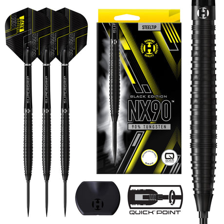 Harrows NX90 Tapered Black Edition Quick Point 90% Tungsten Steel Tip Darts