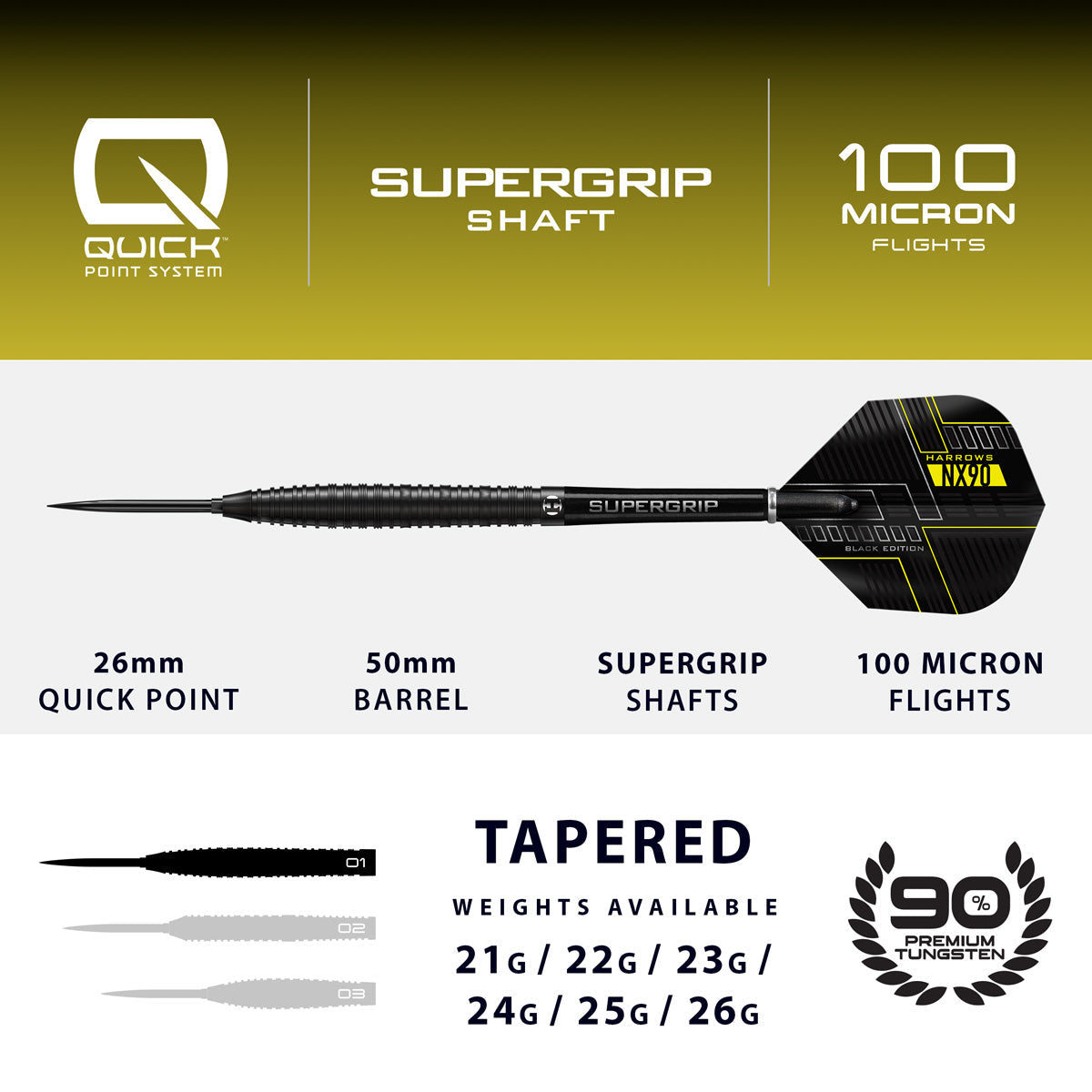 Harrows NX90 Tapered Black Edition Quick Point 90% Tungsten Steel Tip Darts - view 4