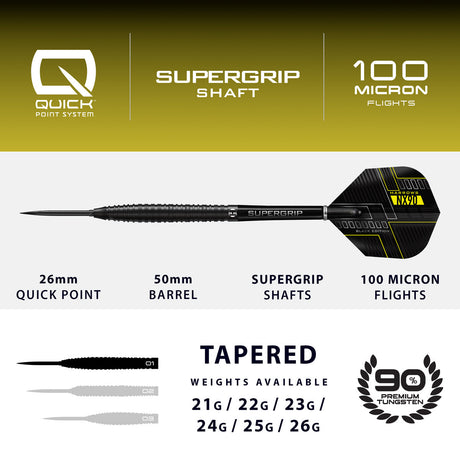 Harrows NX90 Tapered Black Edition Quick Point 90% Tungsten Steel Tip Darts - view 4