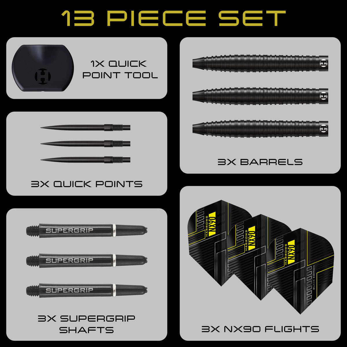 Harrows NX90 Tapered Black Edition Quick Point 90% Tungsten Steel Tip Darts - view 6
