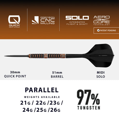 Harrows Wolfram Trinity 97% Tungsten QP Steel Tip Darts - view 4