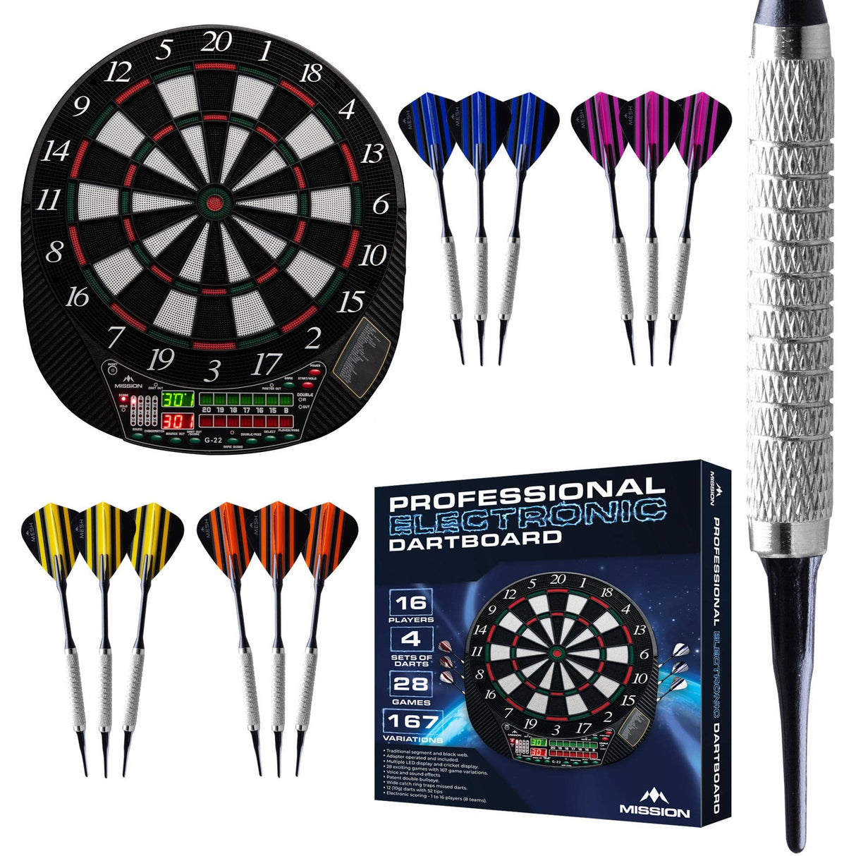 Mission G220 Electronic Dartboard - Professional Soft Tip - upto 16 players - 28 Games - inc 4 Sets of Darts - view 2