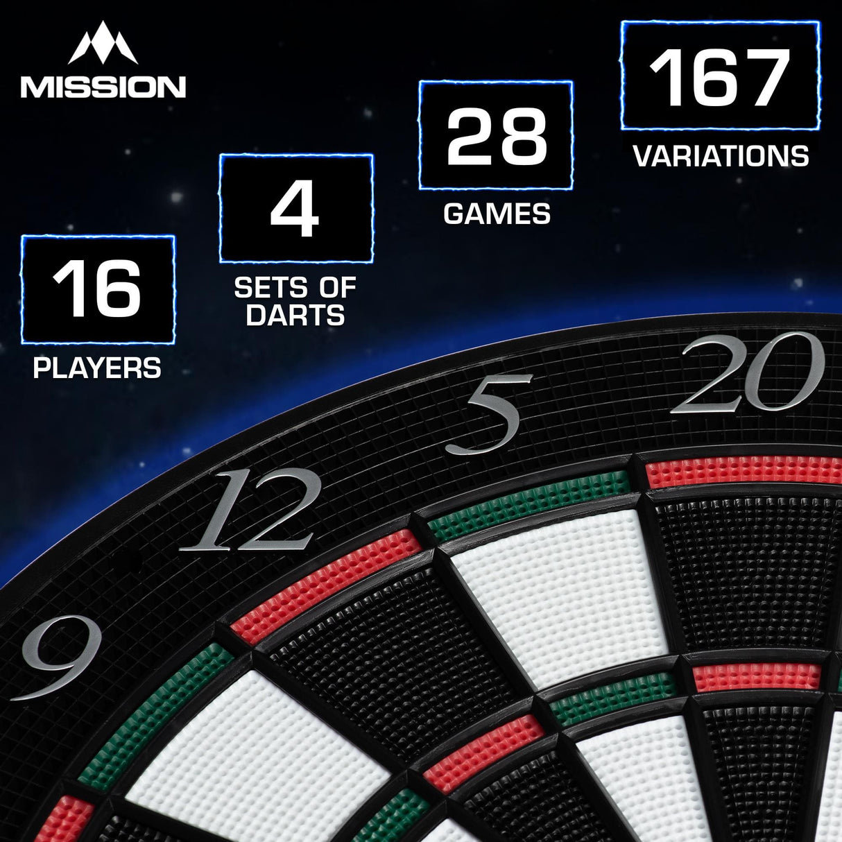 Mission G220 Electronic Dartboard - Professional Soft Tip - upto 16 players - 28 Games - inc 4 Sets of Darts - view 3