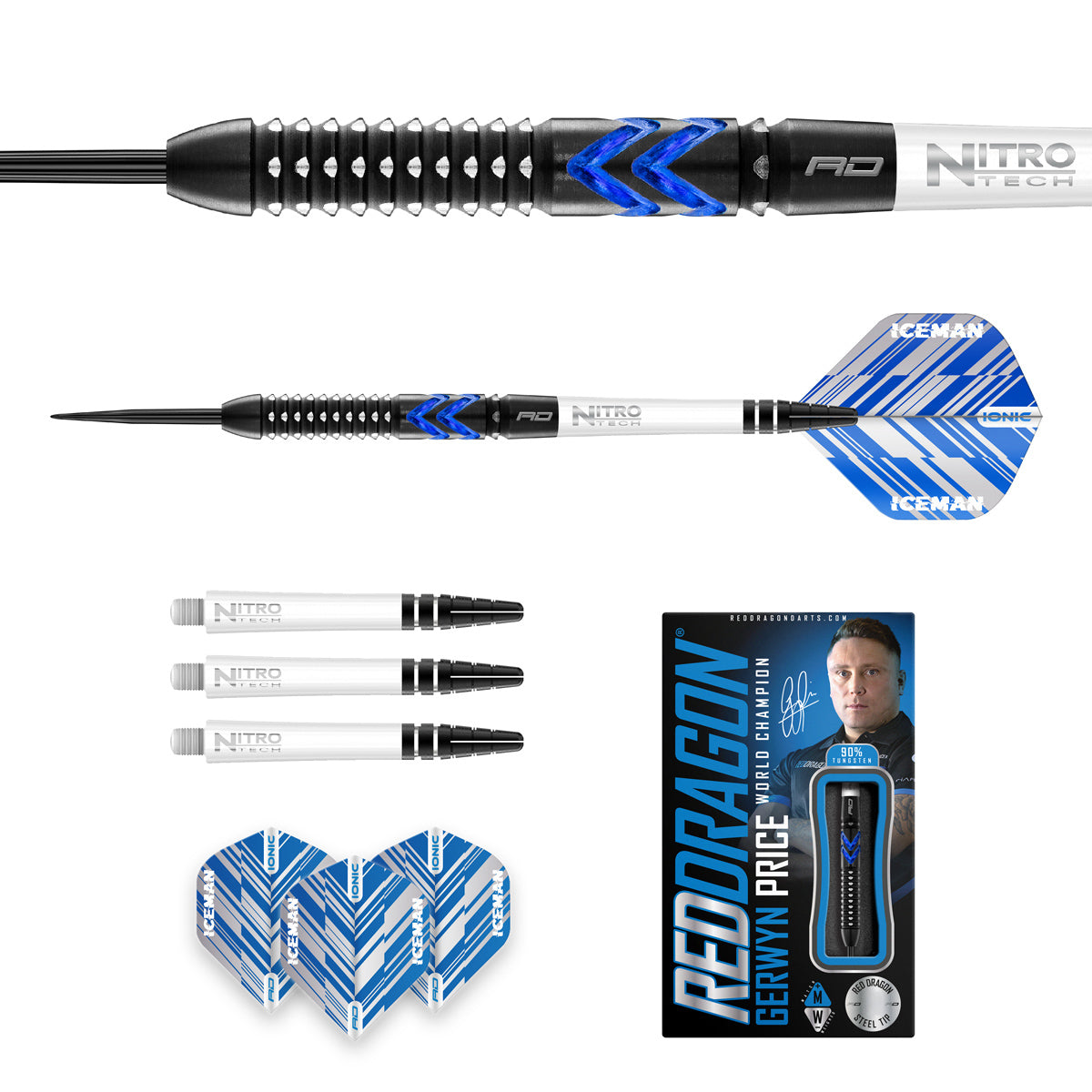 Gerwyn Price Blue Ice SE 90% Tungsten Steel Tip Darts by Red Dragon - view 5