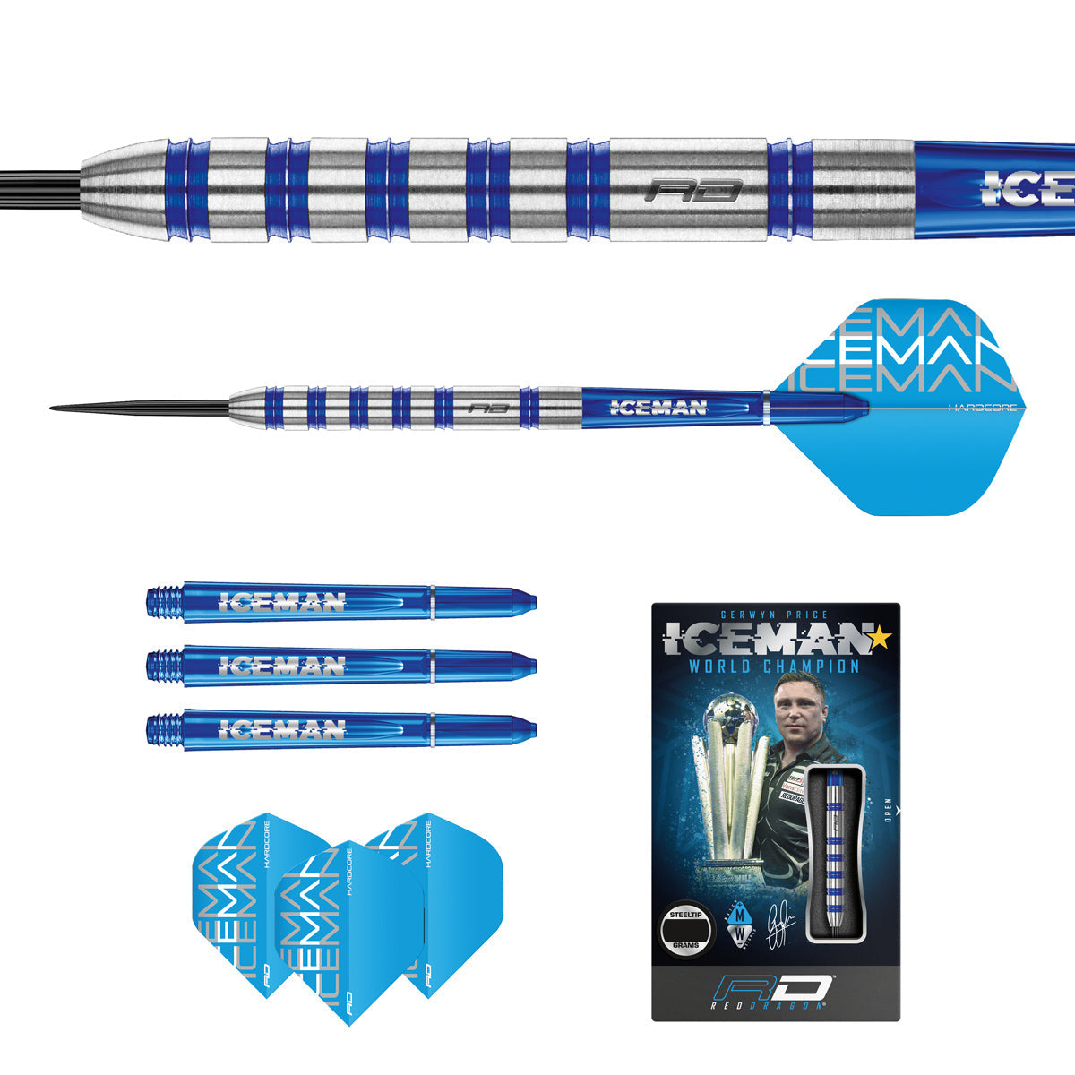 Gerwyn Price Iceman Challenger 80% Tungsten Steel Tip Darts by Red Dragon - view 5