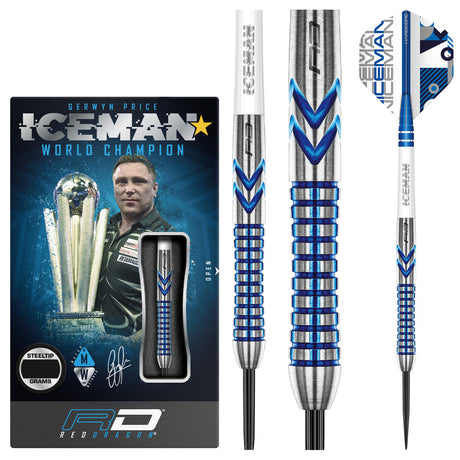 Gerwyn Price Iceman Contour 90% Tungsten Steel Tip Darts by Red Dragon
