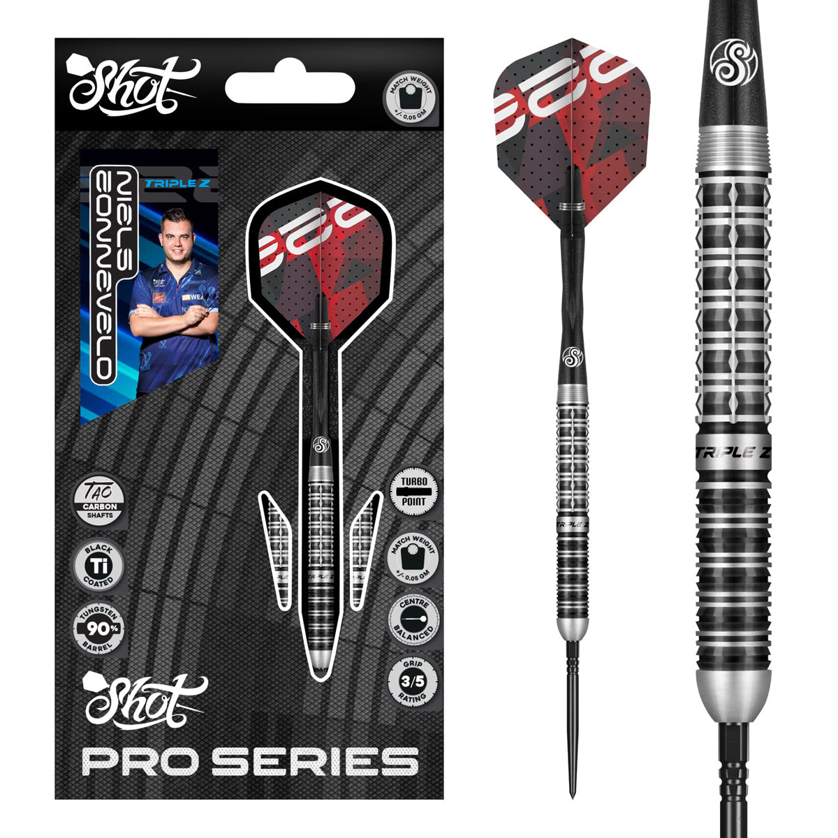 Shot Pro Series Niels Zonneveld 2.0 Turbo Point 90% Tungsten Steel Tip Darts