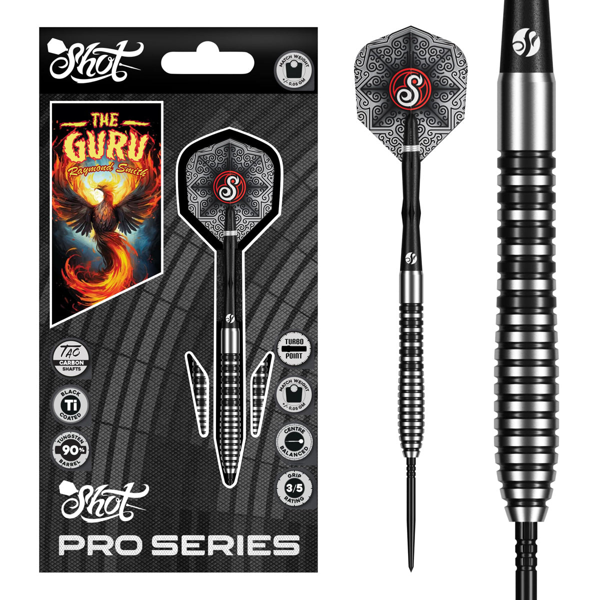 Shot Pro Series Raymond Smith Guru Turbo Point 90% Tungsten Steel Tip Darts