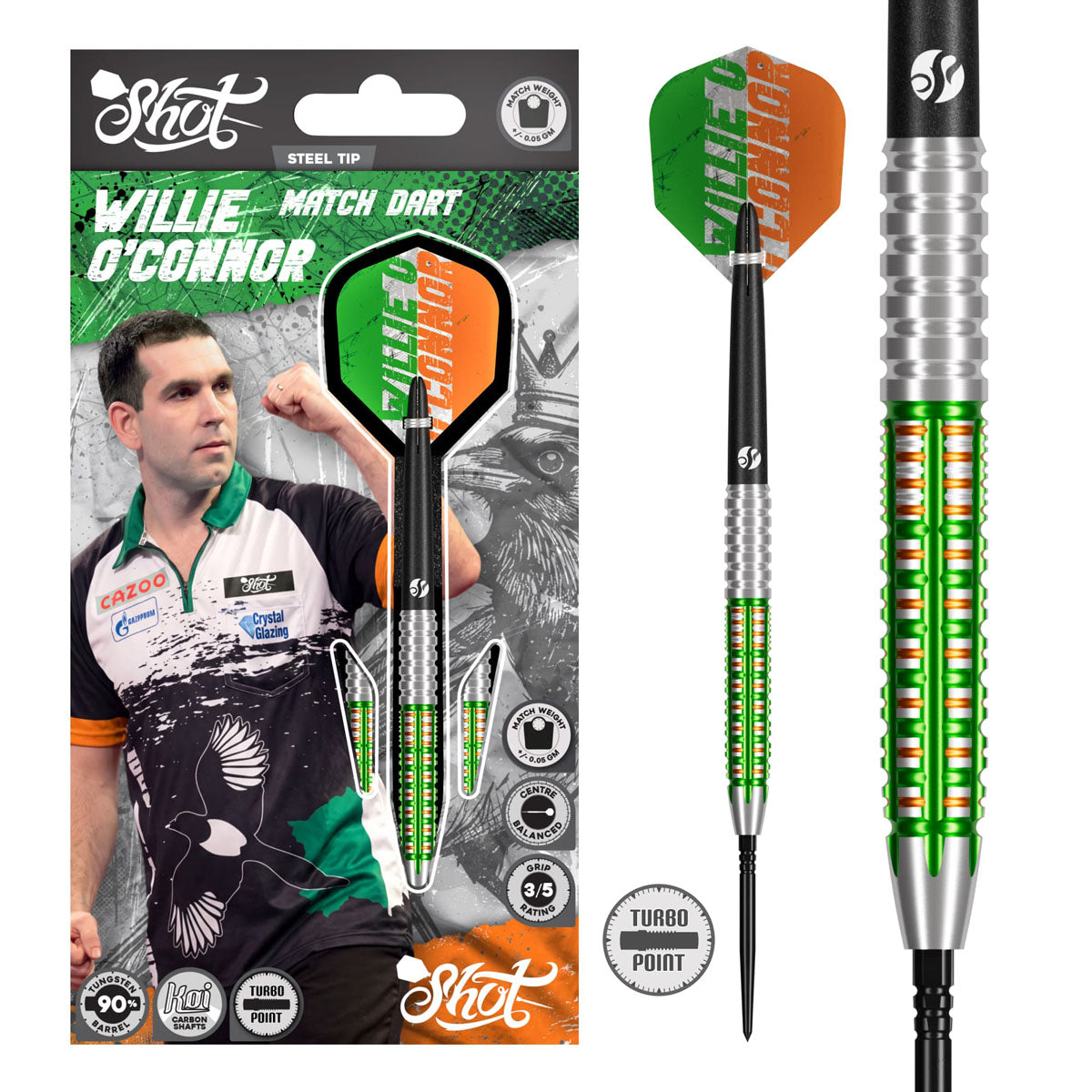 Shot Pro Series Willie O'Connor Turbo Point 90% Tungsten Steel Tip Darts