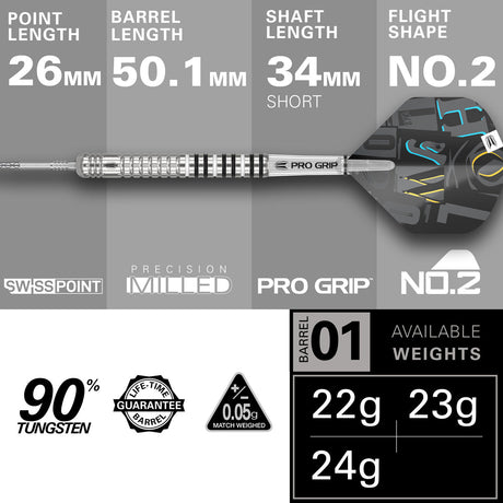 Chris Dobey G1 90% Tungsten SP Steel Tip Darts by Target - view 4