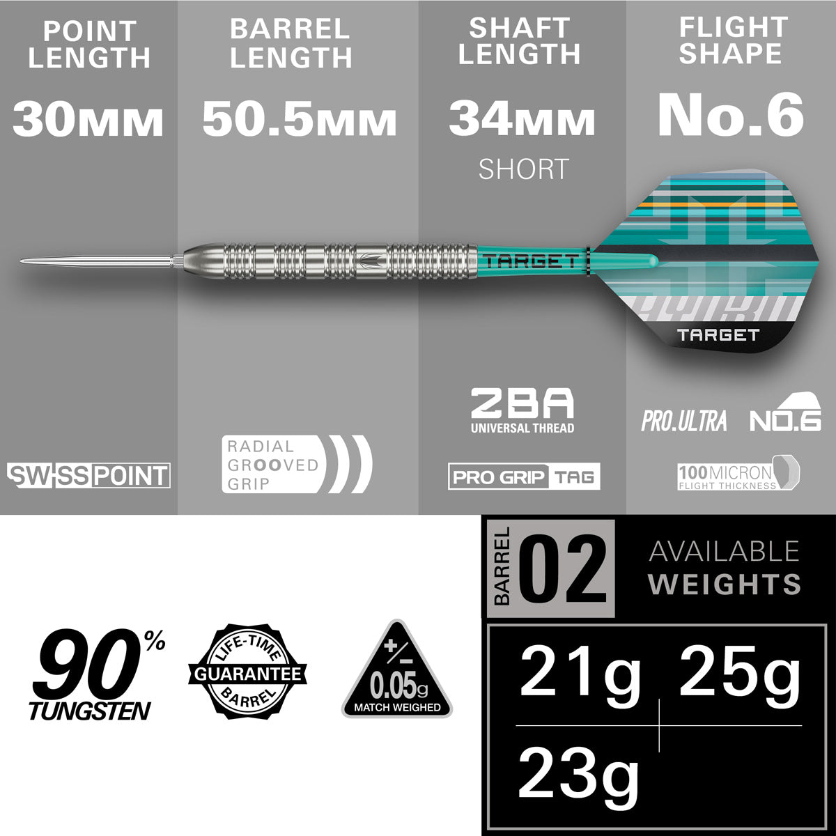 Target Hydro 02 90% Tungsten SP Steel Tip Darts - view 3