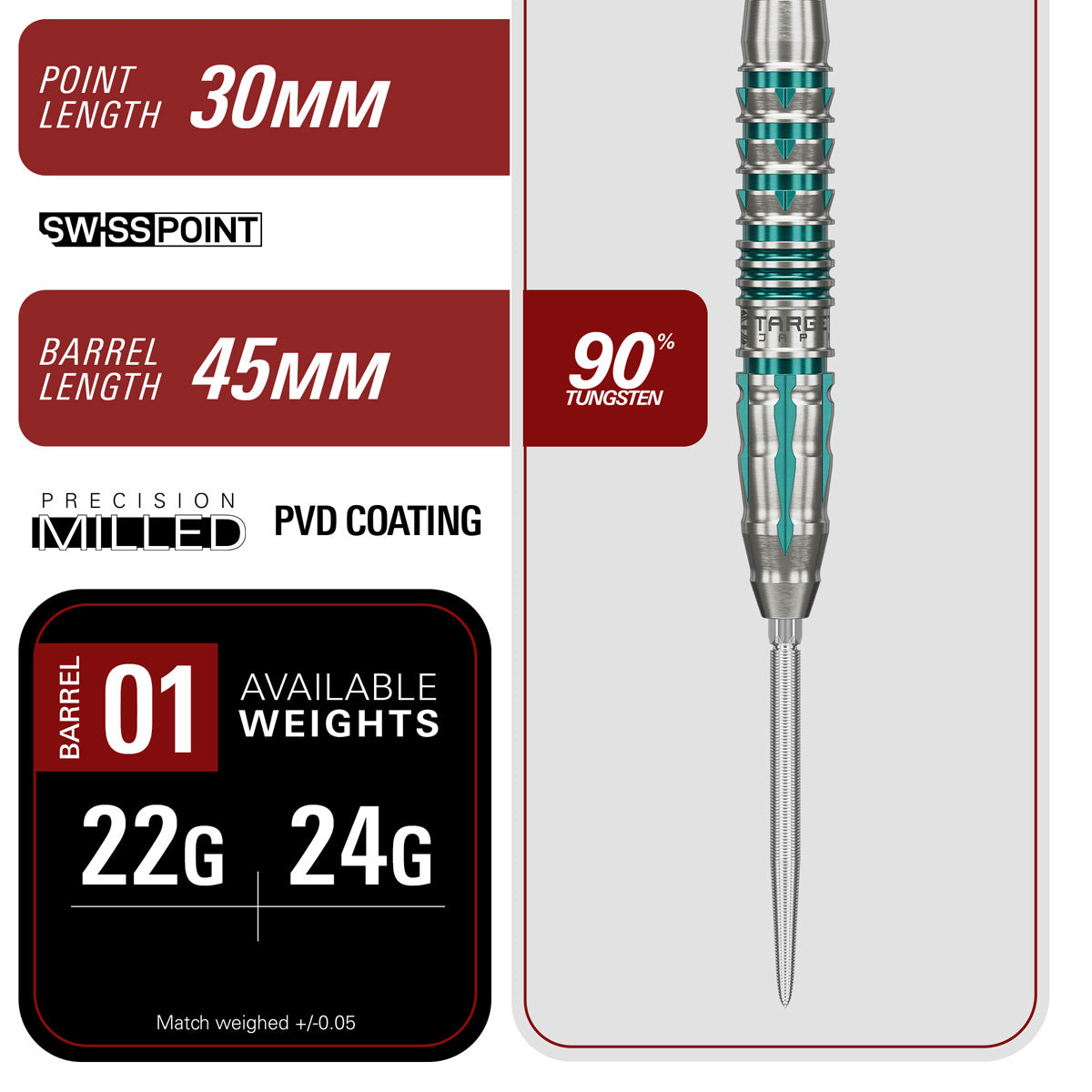 Target Japan Black Marque Pierce Swiss Point 90% Tungsten Steel Tip Darts - view 5