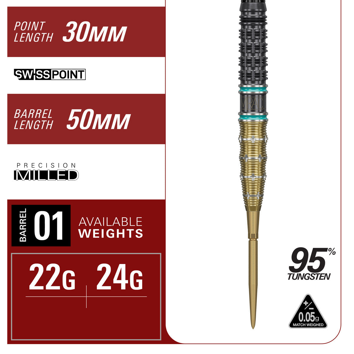 Target Japan Mikuru Suzuki The Miracle G7.5 95% Tungsten Swiss Point Steel Tip Darts - view 5