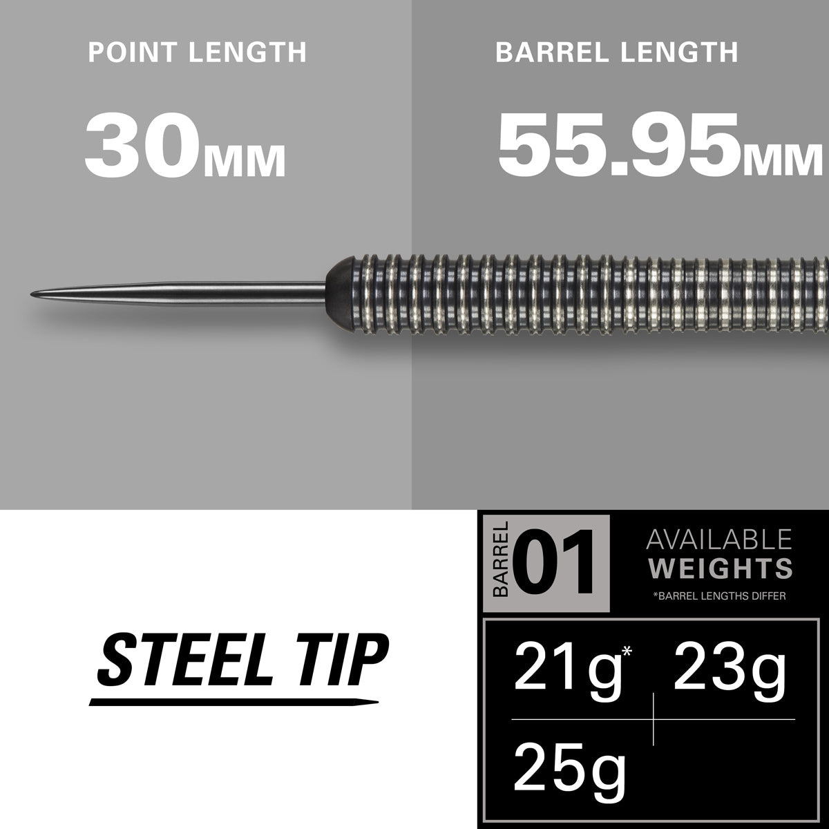 Phil Taylor 8ZERO Black 80% Tungsten Steel Tip Darts by Target - S1 - view 3