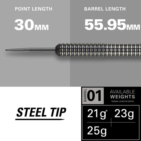 Phil Taylor 8ZERO Black 80% Tungsten Steel Tip Darts by Target - S1 - view 3