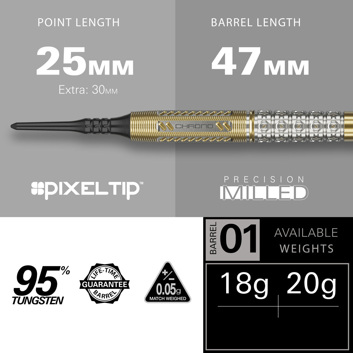 Raymond Van Barneveld Chrono 95% Tungsten Soft Tip Darts by Target - view 4