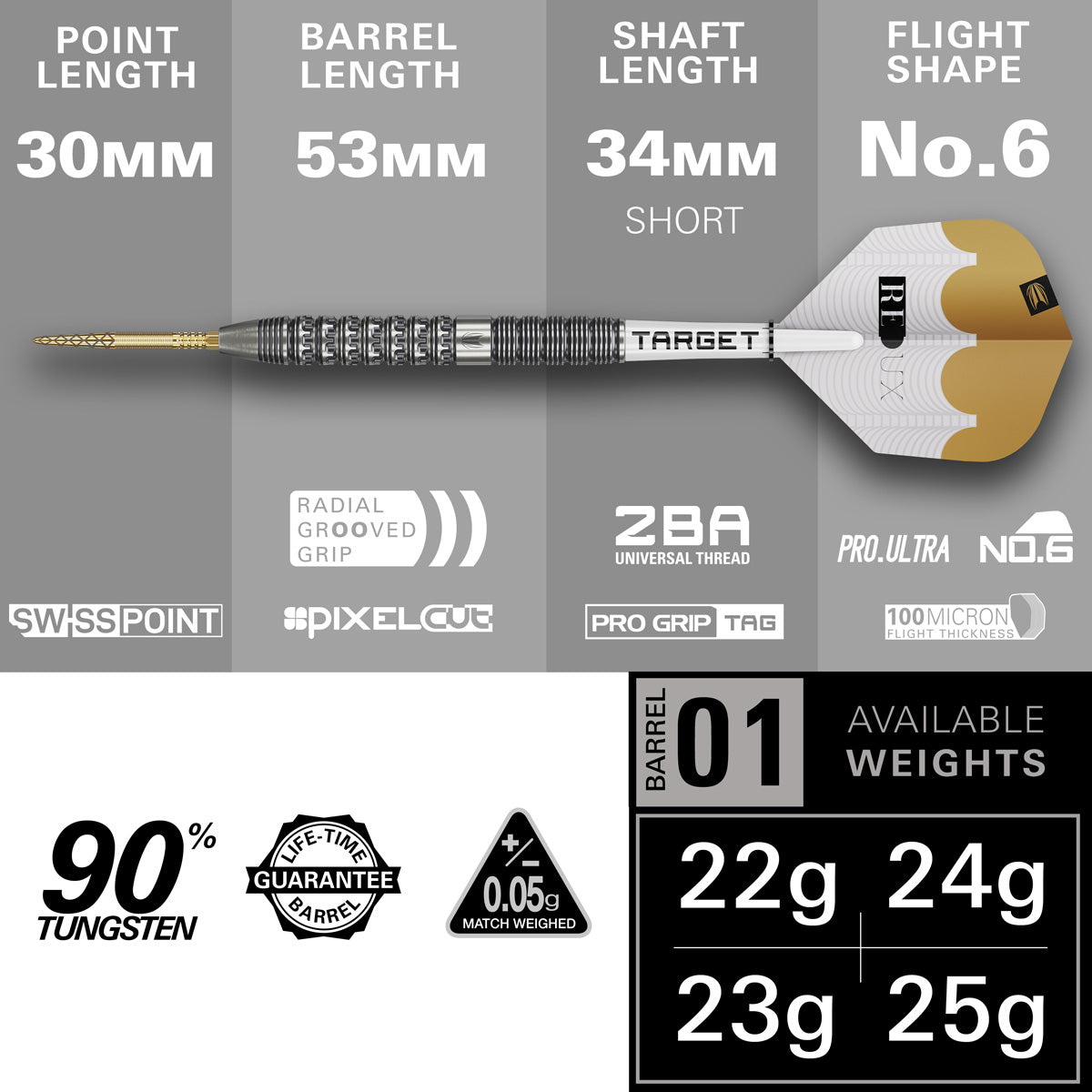 Target Redux 01 90% Tungsten SP Steel Tip Darts - view 3