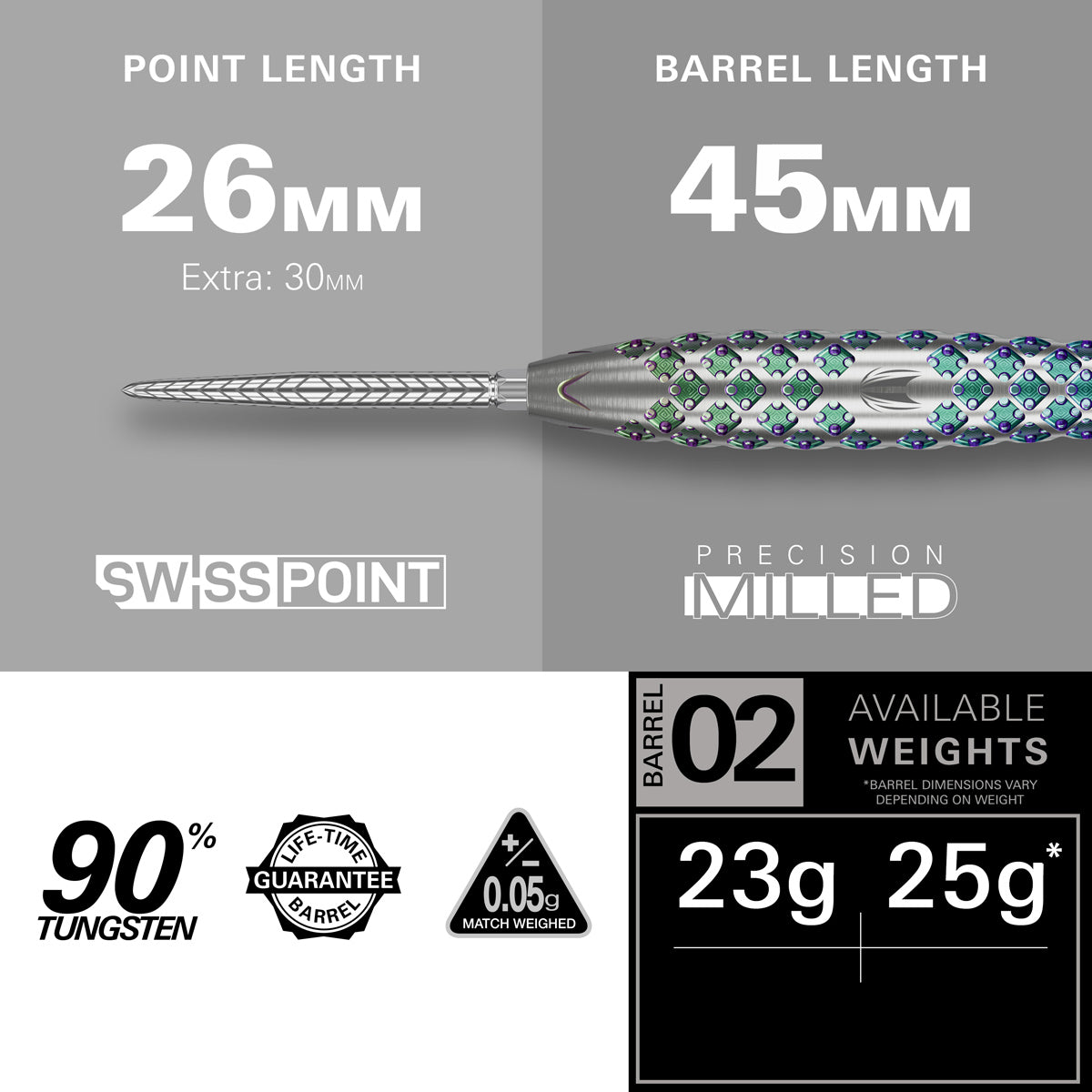 Rove 02 90% Tungsten SP Steel Tip Darts by Target - view 3
