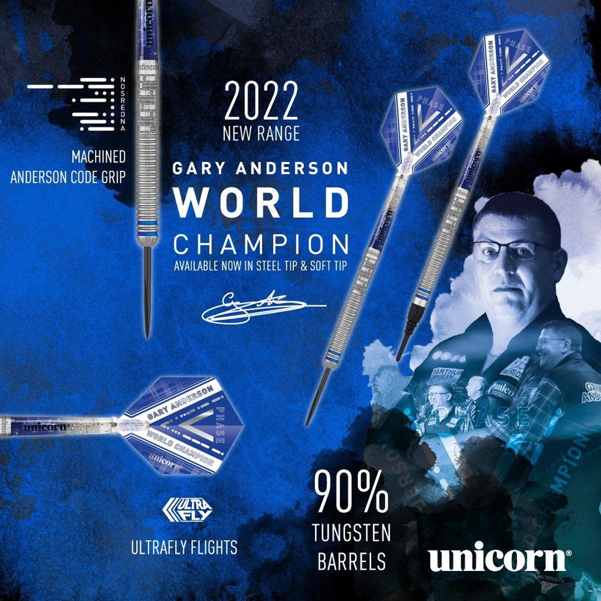 Gary Anderson 90% Tungsten Phase 5 World Champion Steel Tip Darts by Unicorn - view 3