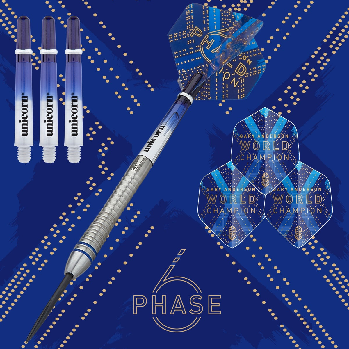 Gary Anderson Phase 6 World Champion 90% Tungsten Steel Tip Darts by Unicorn - view 2