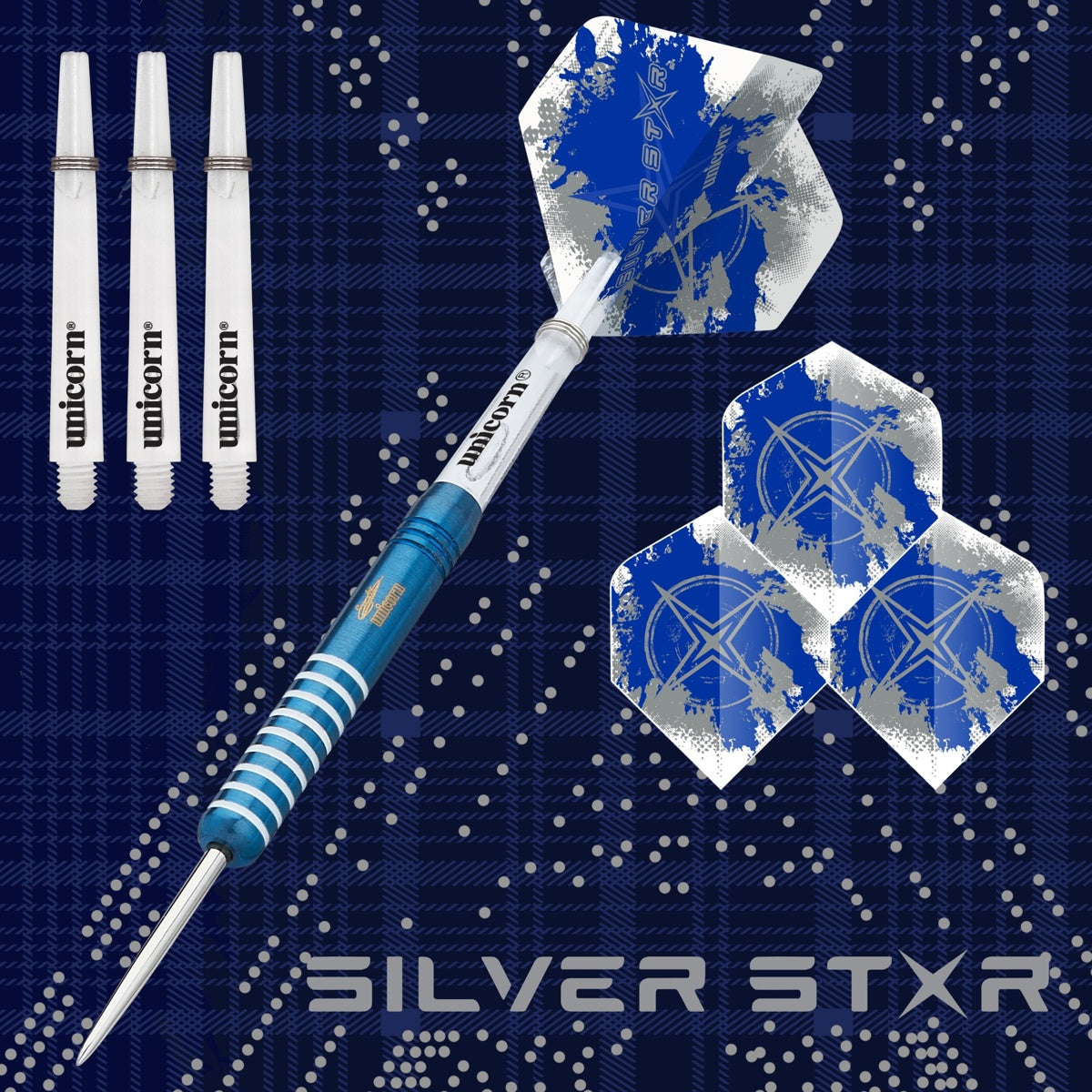 Gary Anderson Silver Star Blue 80% Tungsten Steel Tip Darts by Unicorn - view 2