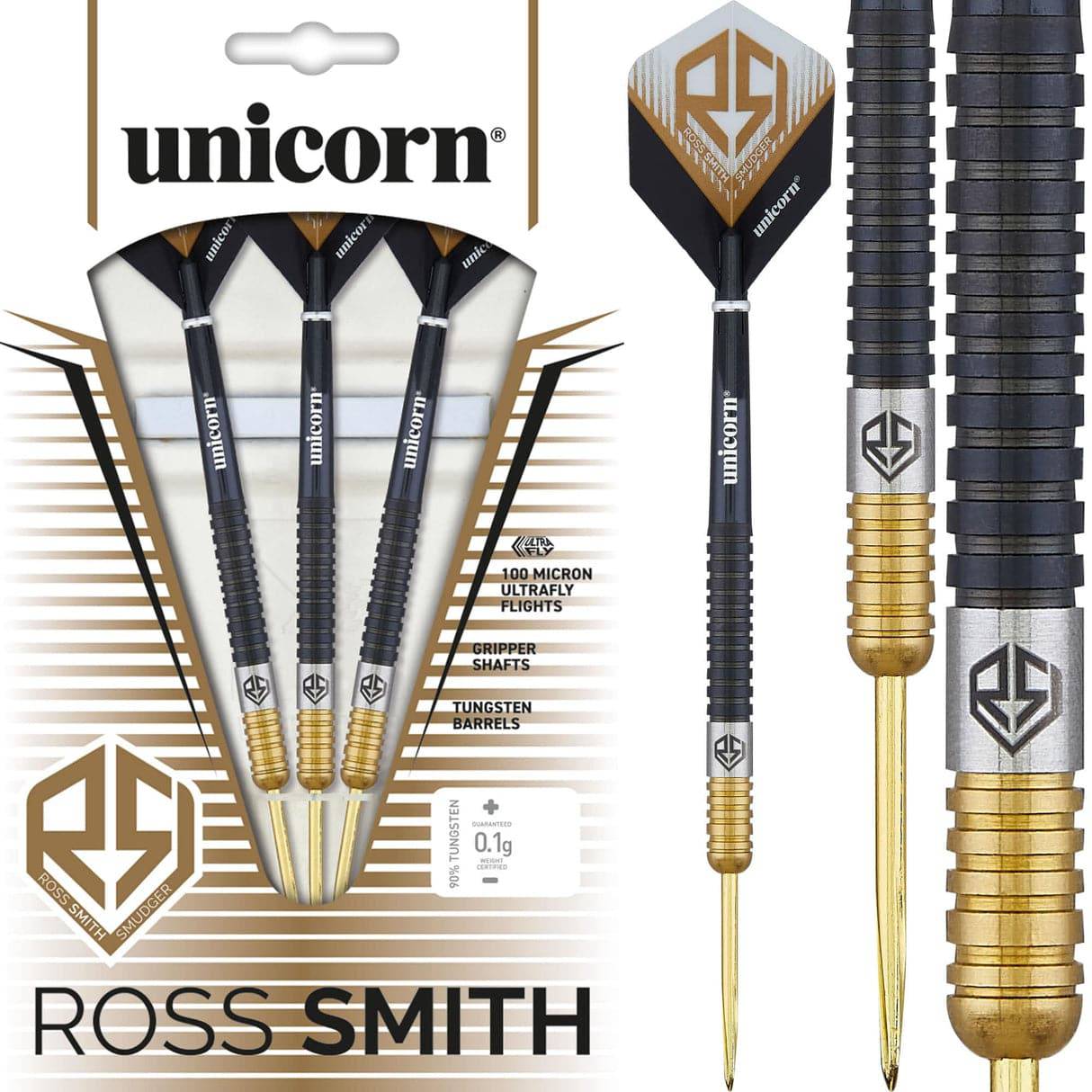 Unicorn Ross Smith Darts - Steel Tip - Smudger - Two Tone - Black & Gold - The Darts Shop