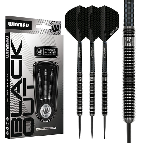 Winmau Blackout 90% Tungsten Steel Tip Darts - Straight Barrel