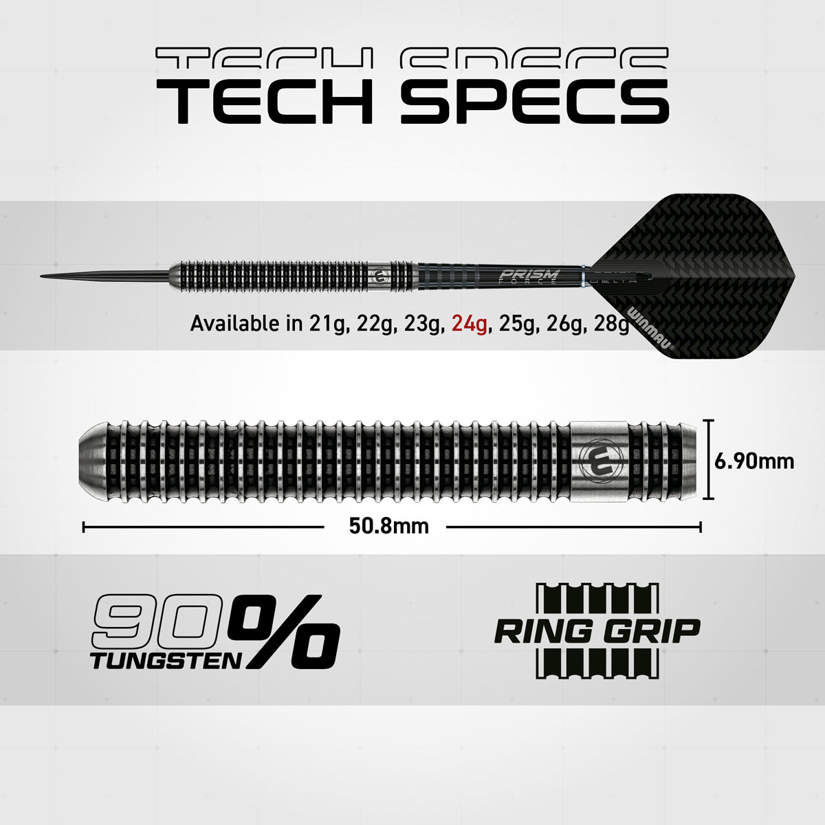 Winmau Blackout 90% Tungsten Steel Tip Darts - Straight Barrel - view 6