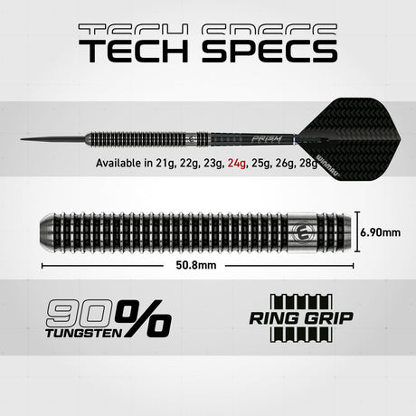 Winmau Blackout 90% Tungsten Steel Tip Darts - Straight Barrel - view 6